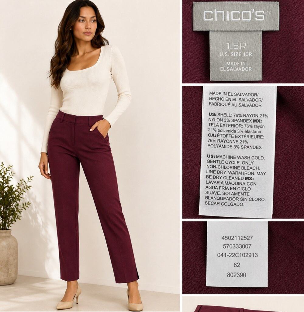 NWT Chico's Women's So Slimming Brigitte Slim Leg Pants Size 10R Deep Chianti